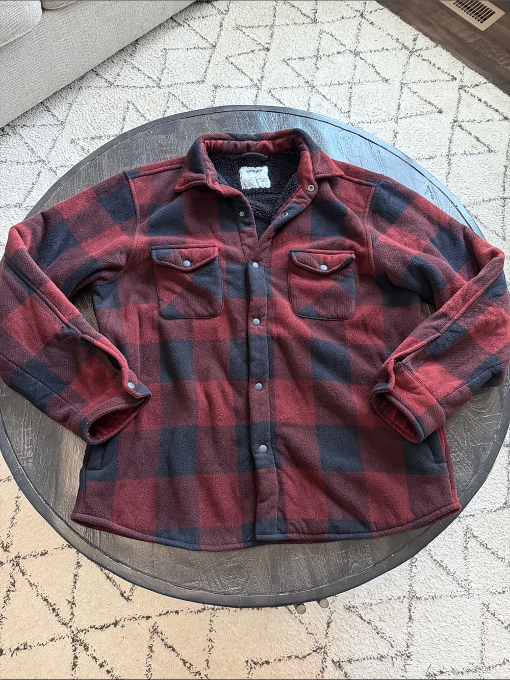 Sonoma Red and Black Plaid Fleece Shirt Jacket